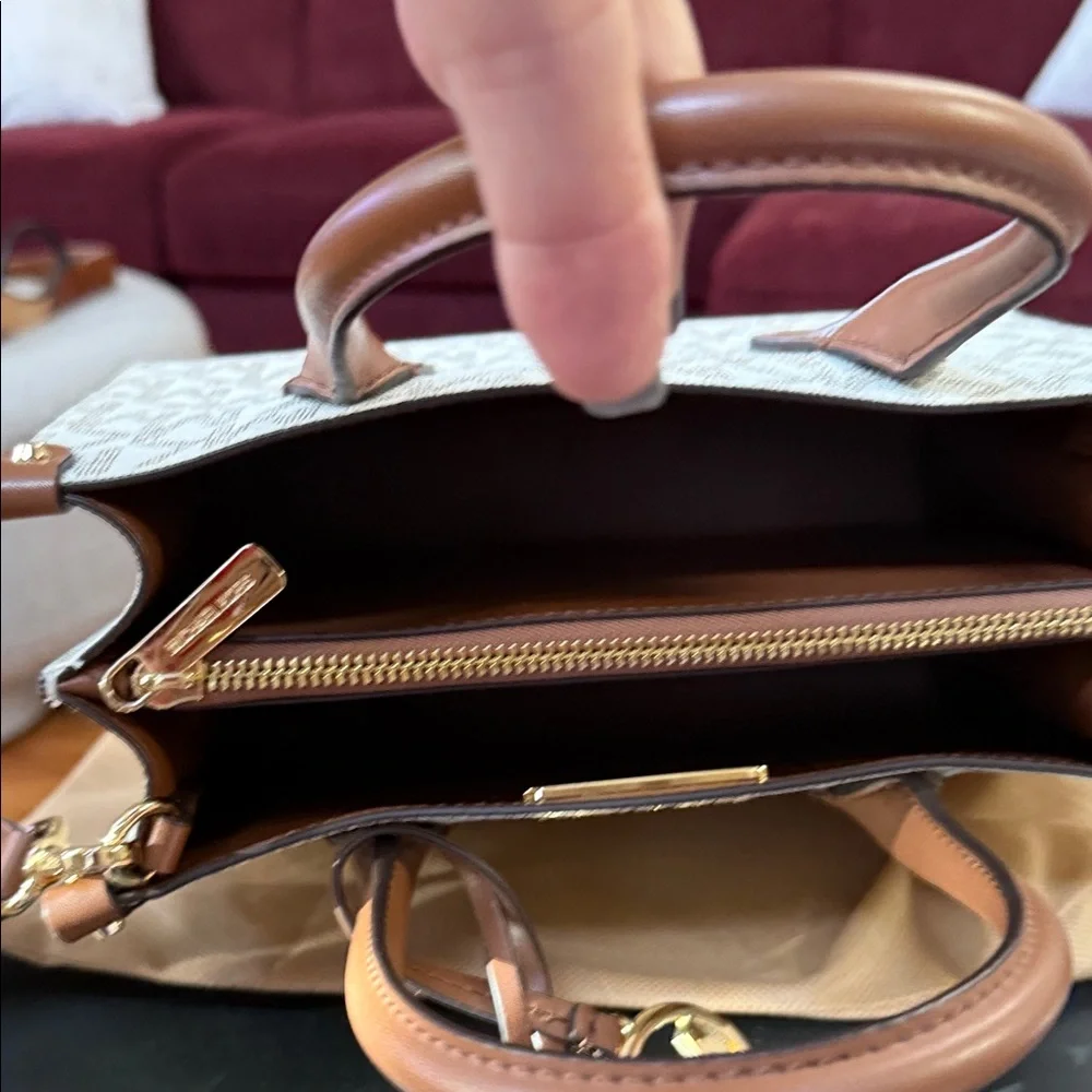 Michael Kors Beige/Chestnut Signature Canvas Satchel with Logo Strap - Picture 2 of 6